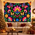 thumbnail image 3 of Layered Flower and Butterflies in a Mirrored Garden, Playful Folk Art for Nature Lovers, Floral Wall Art, Housewarming Gift, Tapestry Wall Hanging for Bedroom and Living Room, 3 of 7