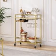 thumbnail image 4 of Tekola Gold Bar Cart, Beverage Cart with Wheels, Bar Cart for The Home, 2-Tier Drink Cart with Wine Rack and Glass Holder, Kitchen, Dining Room, Gold RCJ63B01Z, 4 of 6