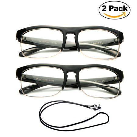 2 Pair Newbee Fashion- Half Frame Slim Rimless Oversized Retro Large Readers Fashion Reading Glasses, +1.00