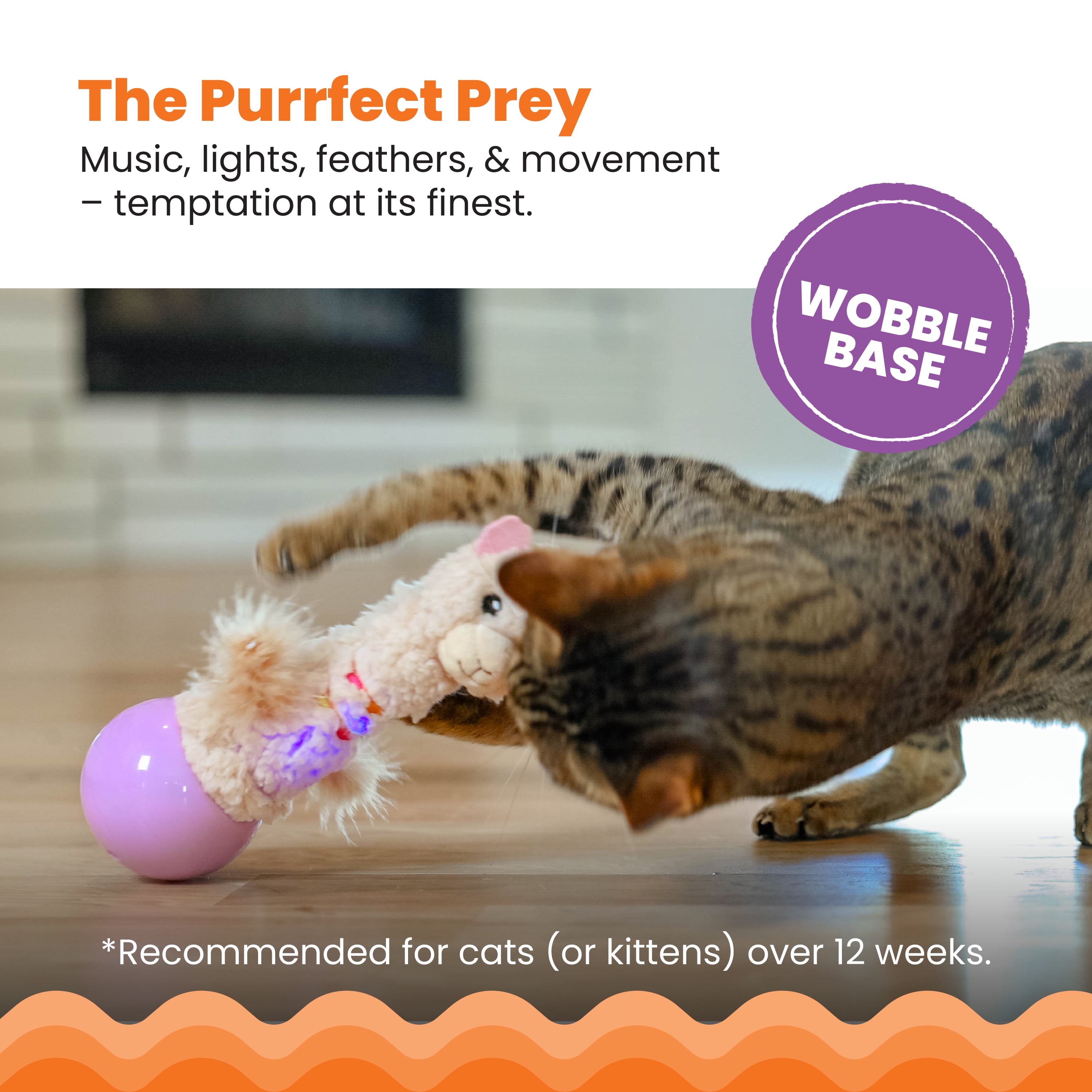 Catstages Electronic Dancing Llama Interactive Cat Toy, Wobbles and Plays Music, Battery Powered, Plush, White