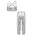 thumbnail image 2 of TiaoBug Kids Girls Sequin Crop Tops with Shiny Metallic Pants Set 2 Piece Jazz Latin Hip Hop Dance Outfits Silver 12, 2 of 5
