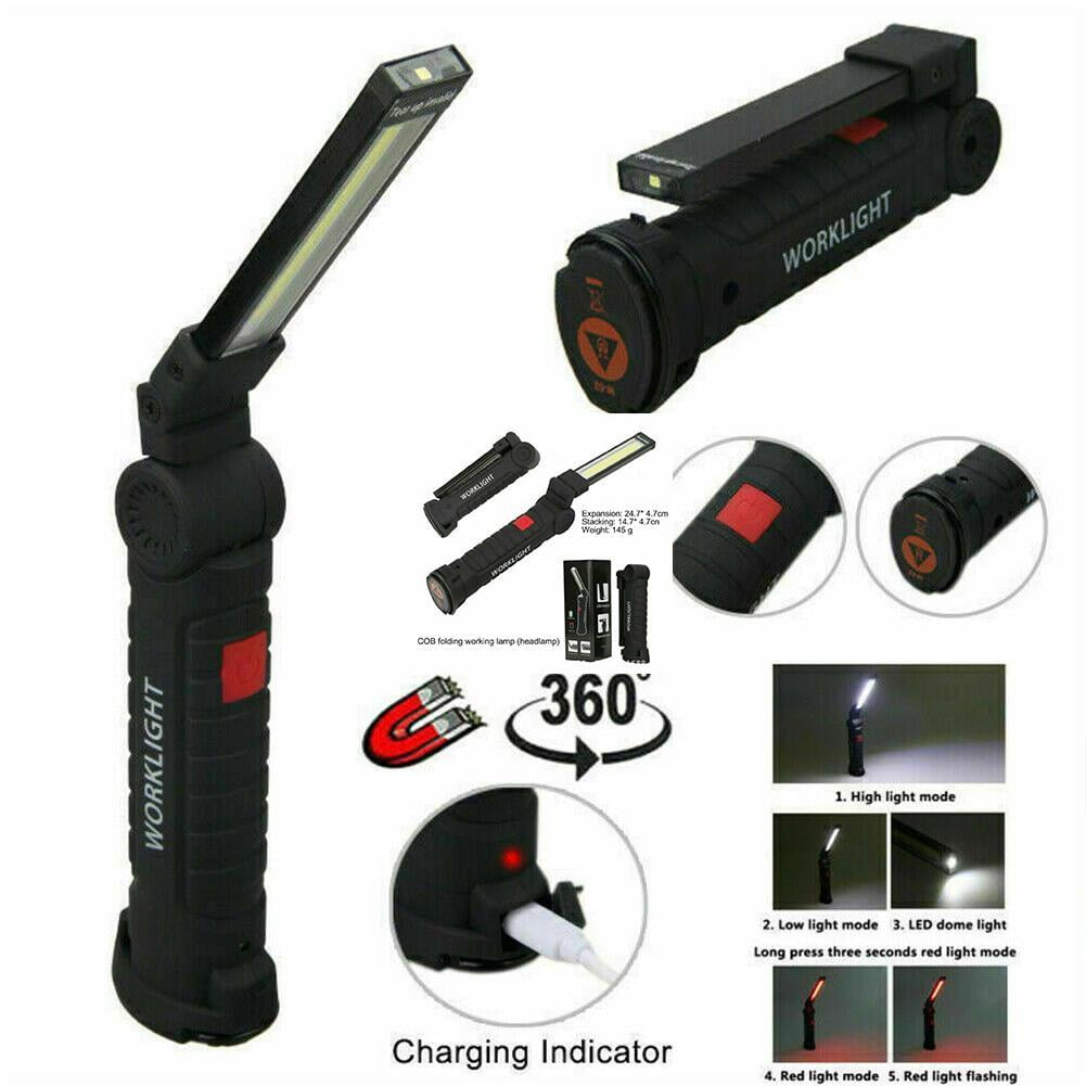 COB LED Folding Hand Torch Inspection Lamp Work Light Rechargeable USB S9A2