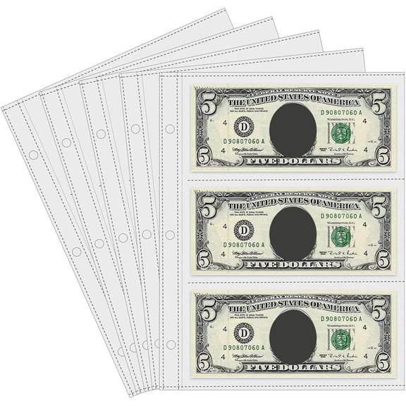 Triani 30 Pack 180 Pockets 11 Hole Currency Collection Sleeves Currency Album Pages Holds Paper Money Collecting Dollar Bills