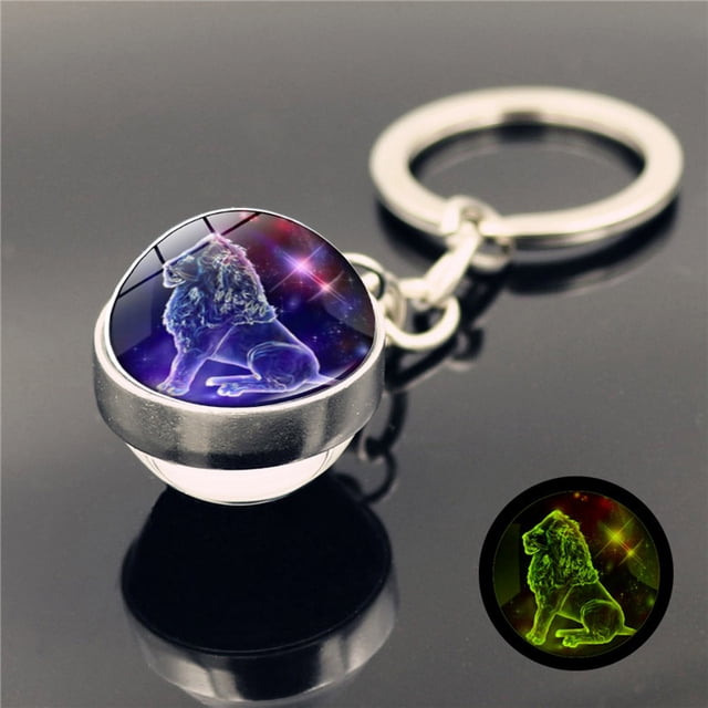 EGNMCR Keychains Twelve Keychain Pendant Time Luminous Glass Ball Pendant Metal Key removal spray