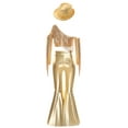thumbnail image 4 of Runhomal Girls 3pcs Dance Performance Outfits Sequin Tassel Crop Top And Bell Bottom Pants Hat Disco Dancing Set Gold 14, 4 of 5