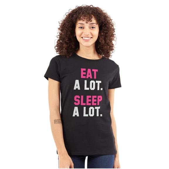 Funny Lazy Eat Sleep A Lot Saying Womens Fitted Plus Size Graphic Tee Brisco Brands 2X