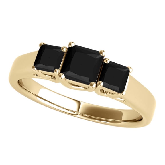 1 Carats Black Princess Cut Brilliant Diamond Ring 10K Solid Yellow Gold