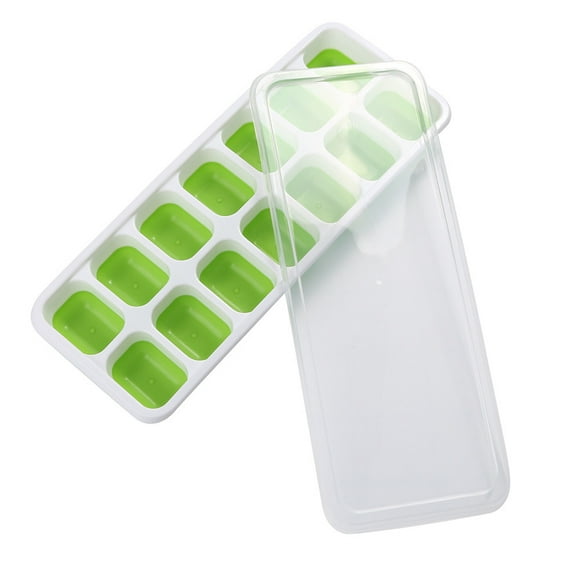 jovati Ice Cube Tray with Easy Release 1 Pc Covered Ice Tray Set with 14 Ice Cubes Molds Flexible Rubber Plastic Stackable Ice Cube Trays for Freezer Silicone Ice Cube Tray Shapes