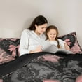 thumbnail image 4 of Manfei Princess Pink Bow Bedding Comforter Set 7-Piece, Chic Lattice Ribbon King Bedding Sets, Vintage Black Blossom Bed Sheets, Microfiber Bedroom Decor, 4 of 8
