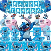 103 PCS Stitch Birthday Party Supplies, Stitch Party Decorations Set Includes Tableware Set, Stitch Happy Birthday Banner, Hanging Swirls, Balloons for Kids Birthday Party