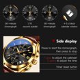 thumbnail image 5 of OLEVS Watches for Men Chronograph Leather Gold Plated Case Analog Quartz Fashion Business Dress Large Face Mens Watches Luminous Waterproof Casual Male Wrist Watch Reloj para Hombre blue/black Dial, 5 of 13