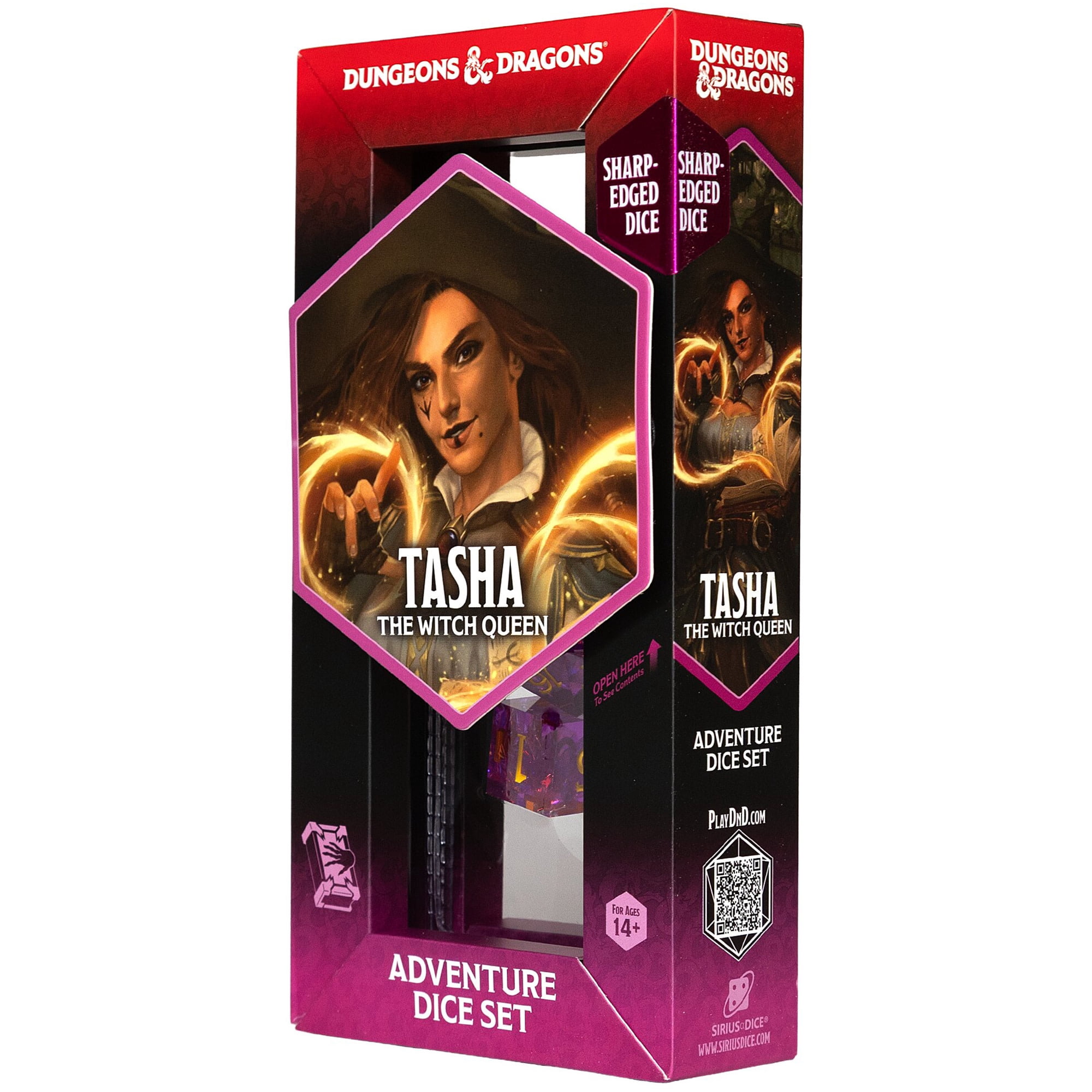 Dungeons & Dragons: D&D Adventure Dice: Tasha the Witch Queen – 7pc Purple & Yellow, RPG Character Die Set, Sharp-Edged, Collectible, Sirius Dice
