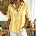 thumbnail image 4 of Womens Cotton Linen Gauze Tops Summer Button Down V Neck Half Sleeve Shirts Dressy Casual Clothes Striped Blouses Loose Boho Blouses Collared Fitted Tops Summer Business Outfits Linen Tunic Tops, 4 of 8