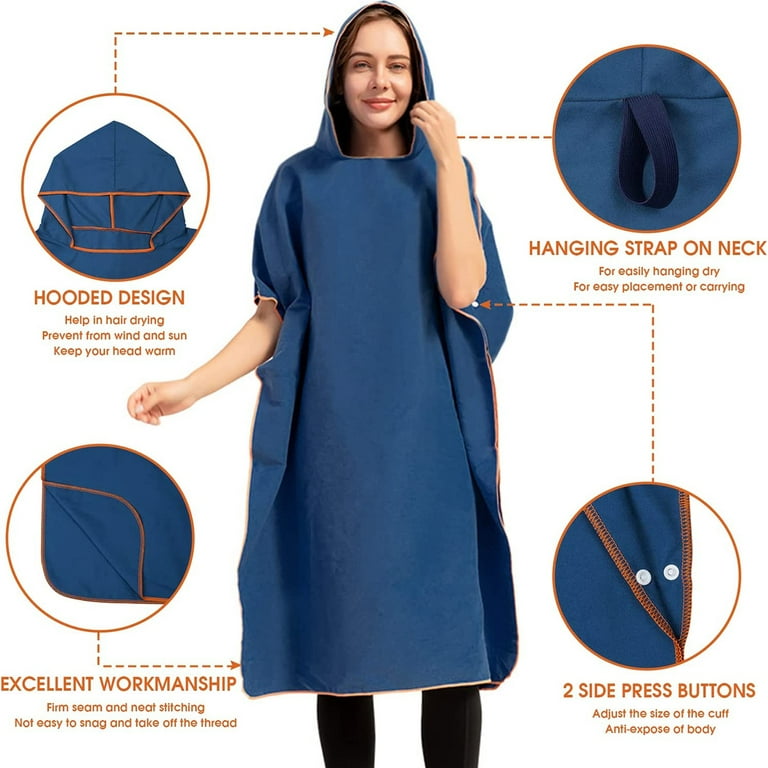 Surf Poncho, Dressing Aid, for Women, Men, Adults, Youth, Ultra-light and  Quick-drying, Bathing Poncho, Towel Poncho, Microfiber Poncho, Also As a