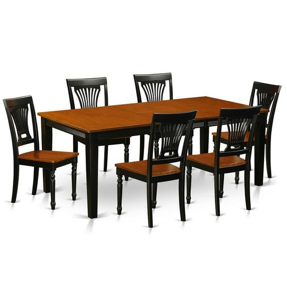 East West Furniture Quincy 7-piece Dining Set with Wood Chairs in Black/Cherry