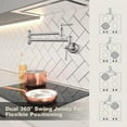 thumbnail image 4 of Wowow Pot Filler Faucet Brushed Nickel, Wall Mount Kitchen Folding Faucet 2 Handle with Double Joint Swing Arms Brass Stove Faucet, 4 of 8