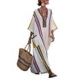 thumbnail image 3 of Lispipm Women Cotton Linen Dress Side Pockets Summer Oversized Half Sleeve V Neck Dresses Ladies Color Blocking Vacation Clothes, 3 of 3