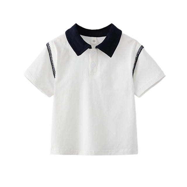 Zpanxa Boys Button Down Shirt Solid Color Lapel Short Sleeve Casual Versatile Top With Cotton 2-3 Years