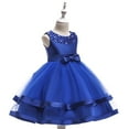 thumbnail image 4 of QENGING Spring Dresses for Women Girls Solid Color Pearl Net Yarn Bowknot Birthday Party Flowers Gown Kids Dresses Blue 2023, 4 of 9