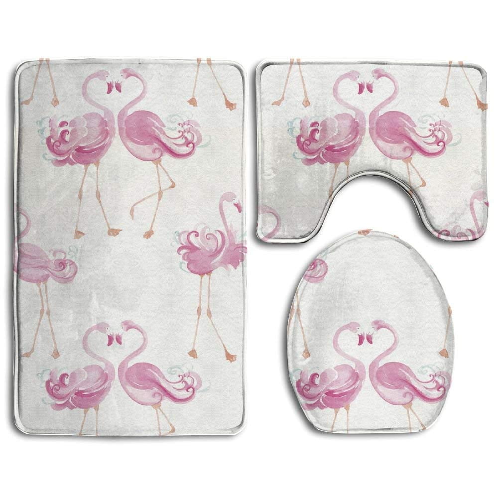 CHAPLLE Kissing Flamingo 3 Piece Bathroom Rugs Set Bath Rug Contour Mat