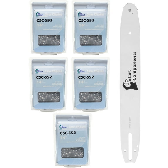 Replacement 14" Single Rivet Bar and 14" Semi Chisel Chain Combo for Craftsman 358.35088 Chainsaw (14" Length, 3/8" Pitch, 0.050" Gauge, 52 Drive Links, 7 Sprocket Nose Tooth) 1 Bar 5 Chains