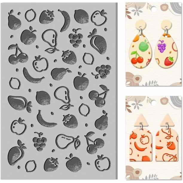 Moldes de arcilla polimérica con textura de limones y frutas, herramientas para hacer texturas de arcilla.