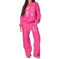 thumbnail image 2 of Bow Outfits Bow Sweatpants Set Bow Hoodie Set Bow Sweatsuit Sweatsuits Women 2 Piece Outfit Bow Detail Hoodie & Wide Leg Sweatpants Casual Matching Sweat Set, Hot Pink L, 2 of 5