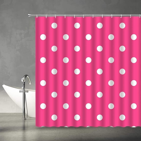 Polka Dot Waterproof Shower Curtain Vintage Doodle Polka Dots Fashion Bathroom Curtains Decor Polyester Fabric Set Include Hooks,Hot Pink White 60"W x 72"L (Pack of 1)