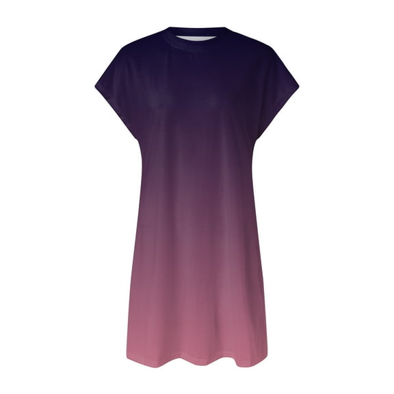 Aayomet Summer Dresses For Women Womens Summer Short Sleeve T Shirt Dress Casual Loose Slit Beach Mini Dress,Purple S