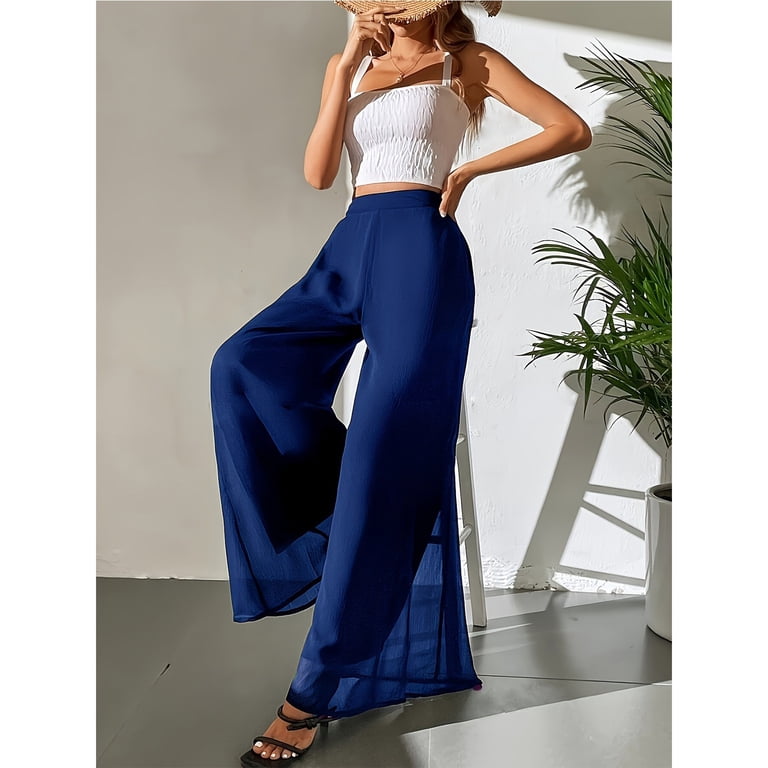 chiffon wide leg dress pants Dwellite Women's Wide Leg Dress Pant Chiffon Dress Elastic Waist Trouser with Pockets 2026 Gray XL