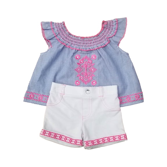 Little Lass Infant Girls Blue Pink Striped Shirt Top & White Shorts Outfit 12M