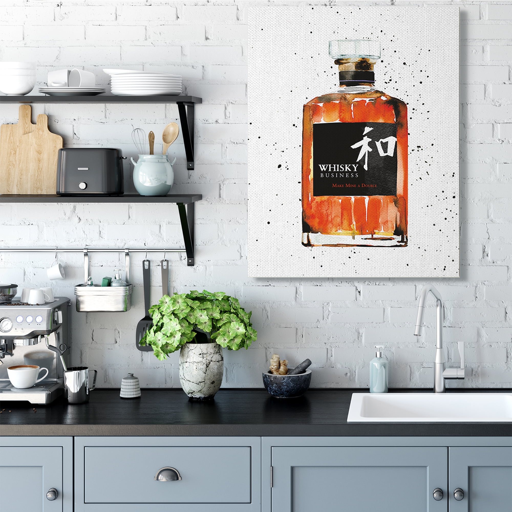 Stupell Industries Whisky Business Quote Japanese Liquor Bottle Canvas Wall Art, 36 x 48, Design by Mercedes Lopez Charro