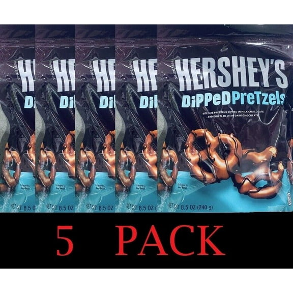 5x Hershey's Dipped Milk & Dark Chocolate Pretzels 8.5 Oz Bag - 5 PACK