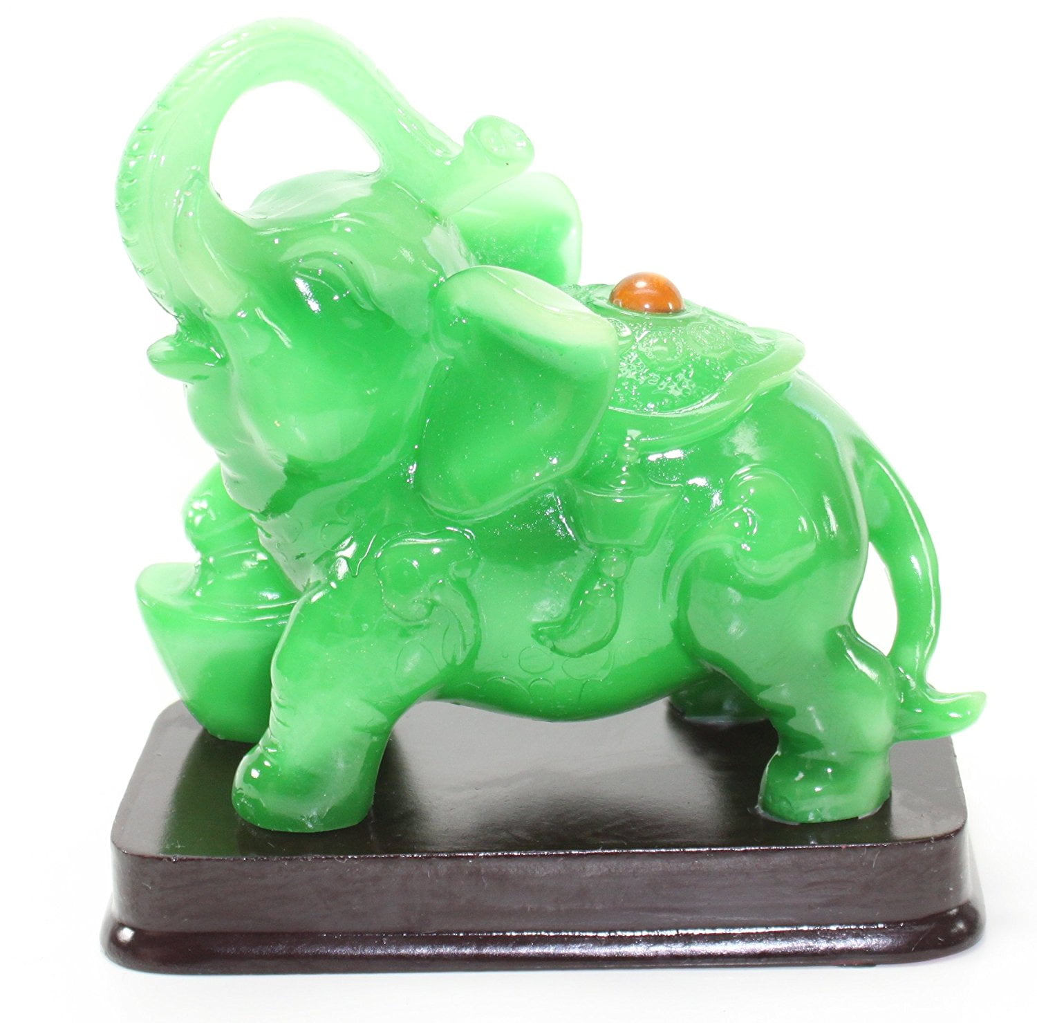 Feng Shui 6"(H) Green Elegant Elephant Trunk Statue Wealth Lucky