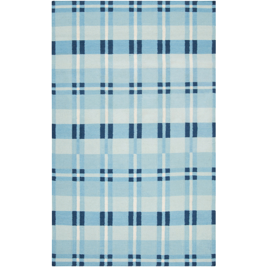 5' x 8' Vibrant Plaid Powder Blue and White Wool Area Throw Rug
