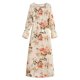 thumbnail image 1 of Vestido de gasa con cinturón de manga larga con estampado floral y cuello redondo para mujer Pompotops  hdfakjf3030, 1 of 7