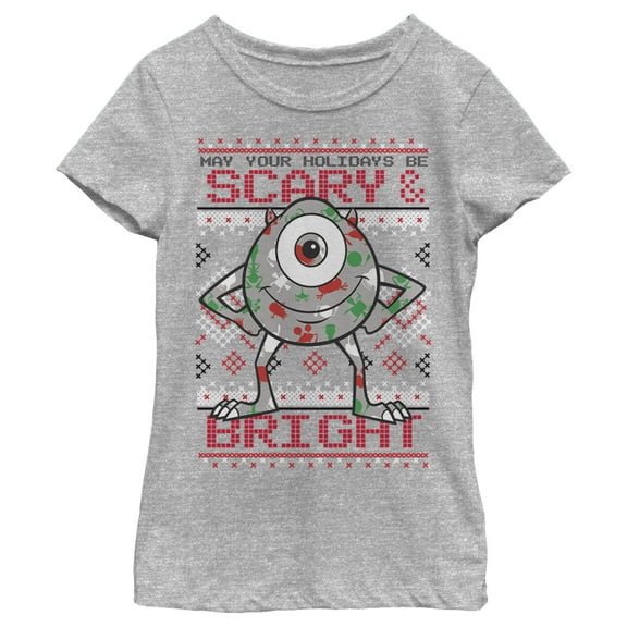 Girl's Monsters Inc Mike Wazowski Holidays Graphic Tee Athletic Heather X Large