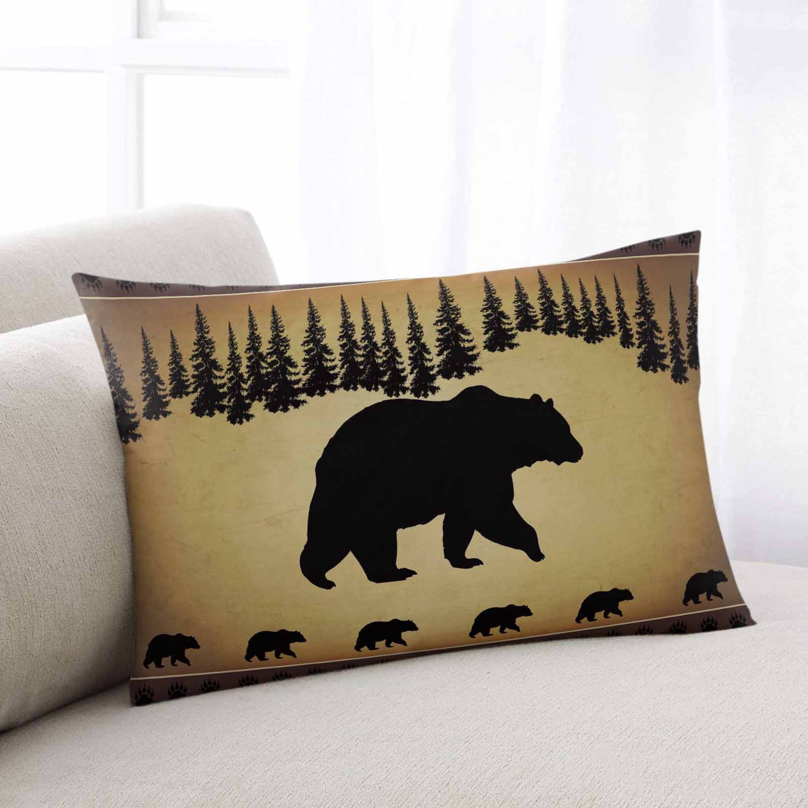 Black Bear Throw Pillow Cover 24 x 36 Inch Decorative Pillow Cover Vintage Animals Farmhouse Pine Brown Forest Lumbar Pillowcase Seasonal Rectangle Cushion Case for Couch Sofa Bed Living Room