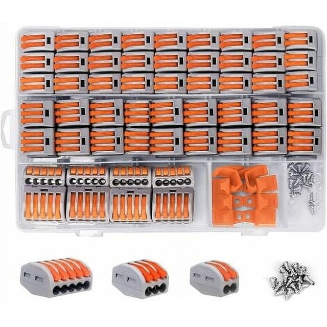 Kits de terminales eléctricos 120 piezas, conectores eléctricos rápidos compactos Cables de bloque de terminales con tuercas de palanca de empalme de alambre fijo a prueba de agua