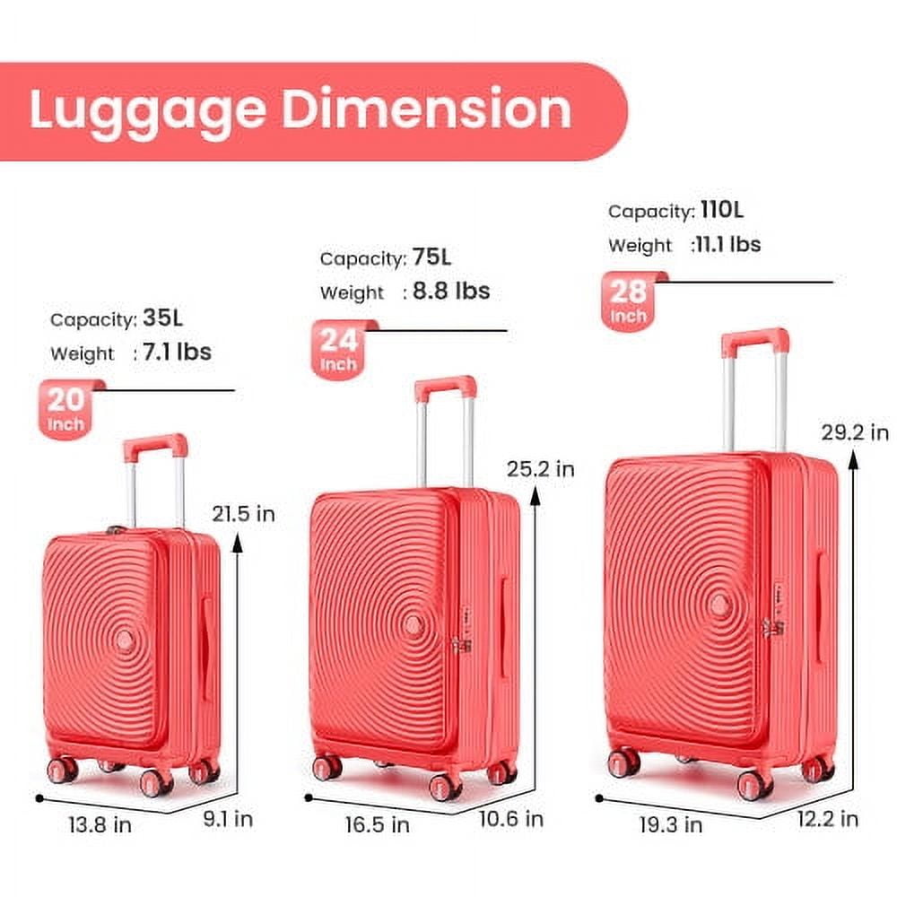 Bailu Luggage Set 3-Piece (20/24/28), Expandable Carry-On Luggage with TSA Lock Airline Approval, 100% PC Hard Shell Lightweight Luggage with Front Pocket and Spinner Wheels (Orange)