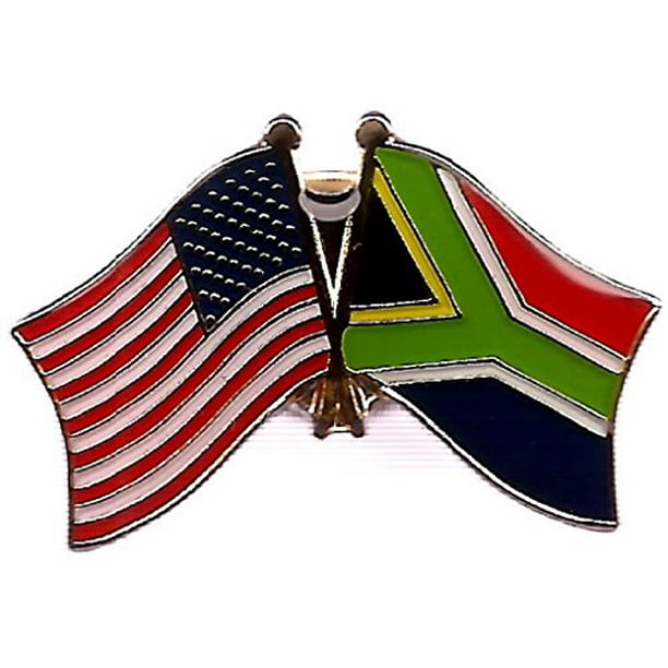 PACK of 50 South Africa & US Crossed Double Flag Lapel Pins, South