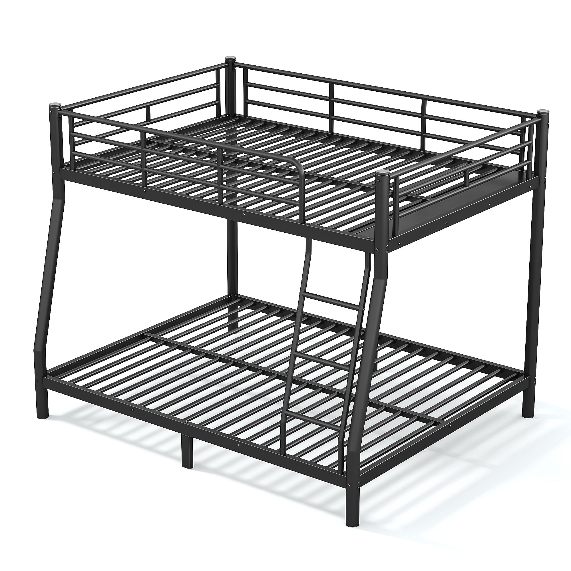 Leumius Full over Queen Metal Bunk Bed Frame with Dual Guardrails and Ladders, Heavy-Duty Quiet Design,Noise-Reduced,Black