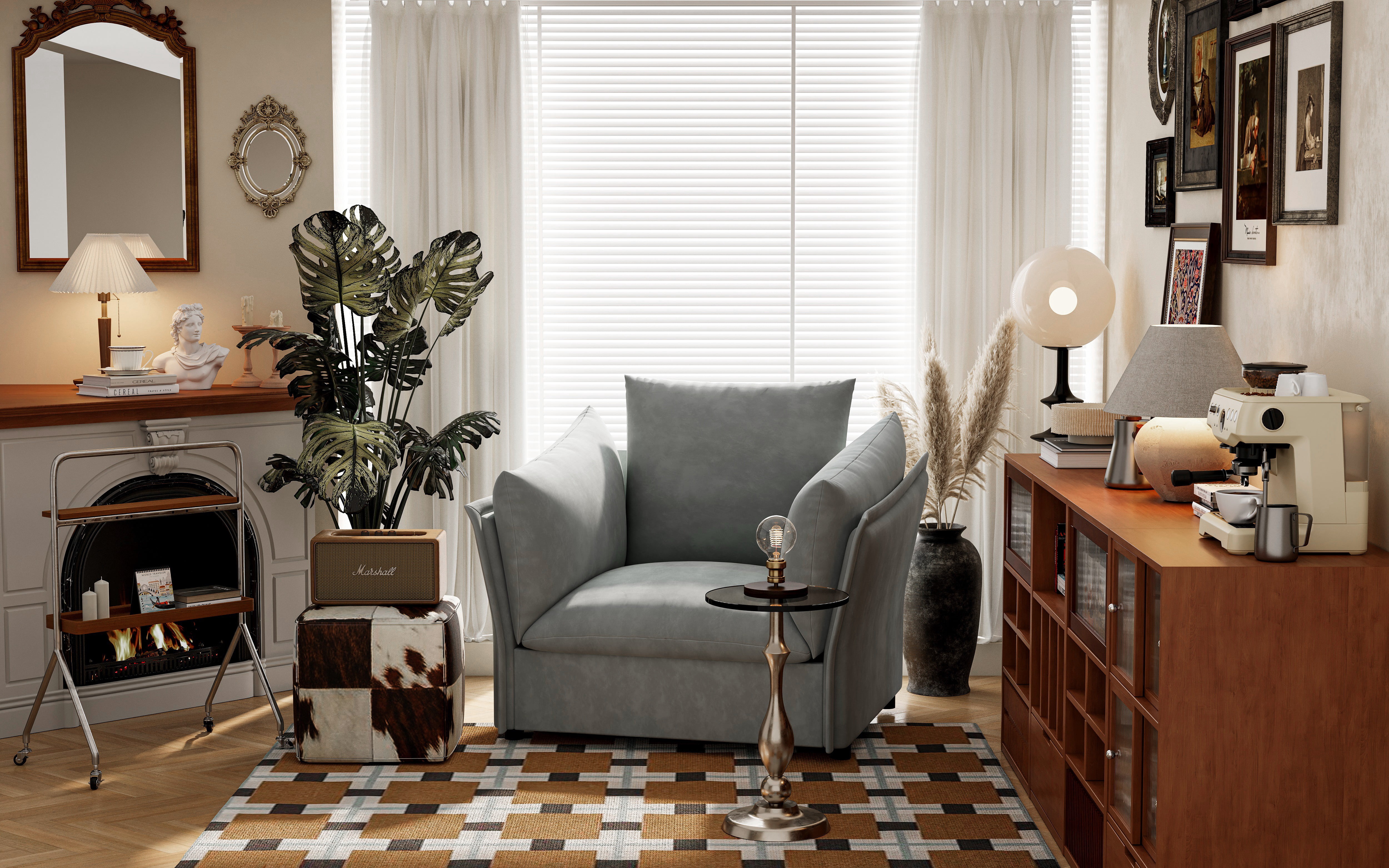 Zorvath Modern Chenille Upholstered Lounge Accent Armchair with High Backrest, Detachable Cushions, Dark Grey