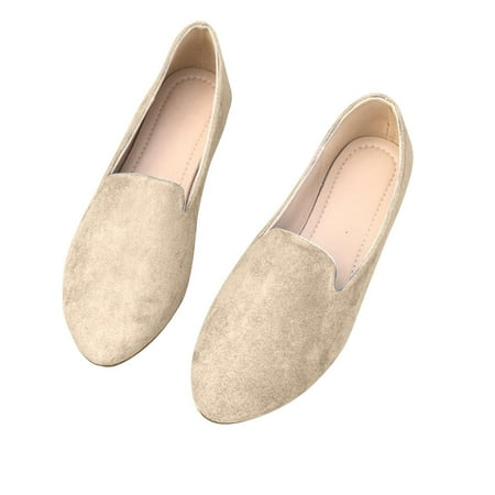 hopeusnice Clearance Women s Slip On Loafers Flat Shoes Suede Leather Comfortable Ballerina Flats Soft Sole Walking Shoes Beige 37