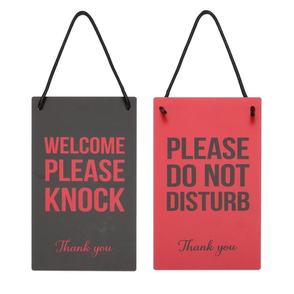 Uxcell Welcome Please Knock Sign, Please Do Not Disturb Door Hanger Sign, Red Black, 10" x 5"