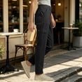 thumbnail image 4 of Inleife Women Solid Straight Leg Cargo Pants Zipper Button Closure Multi Pocket Outdoor Casual Utility Long Trousers, 4 of 6