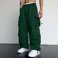 thumbnail image 7 of Caqnni Cargo Pants for Men Street Fashion Wide Leg Parachute Pants Loose Fit Y2K Pants Drawstring Casual Pants Joggers Multi Pockets Work Hiking Pants (3XL,Z08-Dark Green), 7 of 7