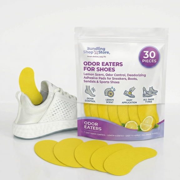 Odor Eaters for Shoes- 30 Pack with Lemon Scent, Odor Control, Deodorizing Pads for Sneaker Insoles, Boots and Sports Shoes, Refreshing Foot Patches