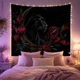 thumbnail image 2 of Black Panther Profile Among Red Flowers, Moody Gothic Style for Wildlife Lovers, Animal Wall Art, Housewarming Gift, Tapestry Wall Hanging for Bedroom and Living Room, 2 of 7