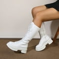 thumbnail image 2 of UngA Women Combat Boots Style Mid-Calf Boots Lace Up Side Zipper Boots Women White,Size 7.5, 2 of 7